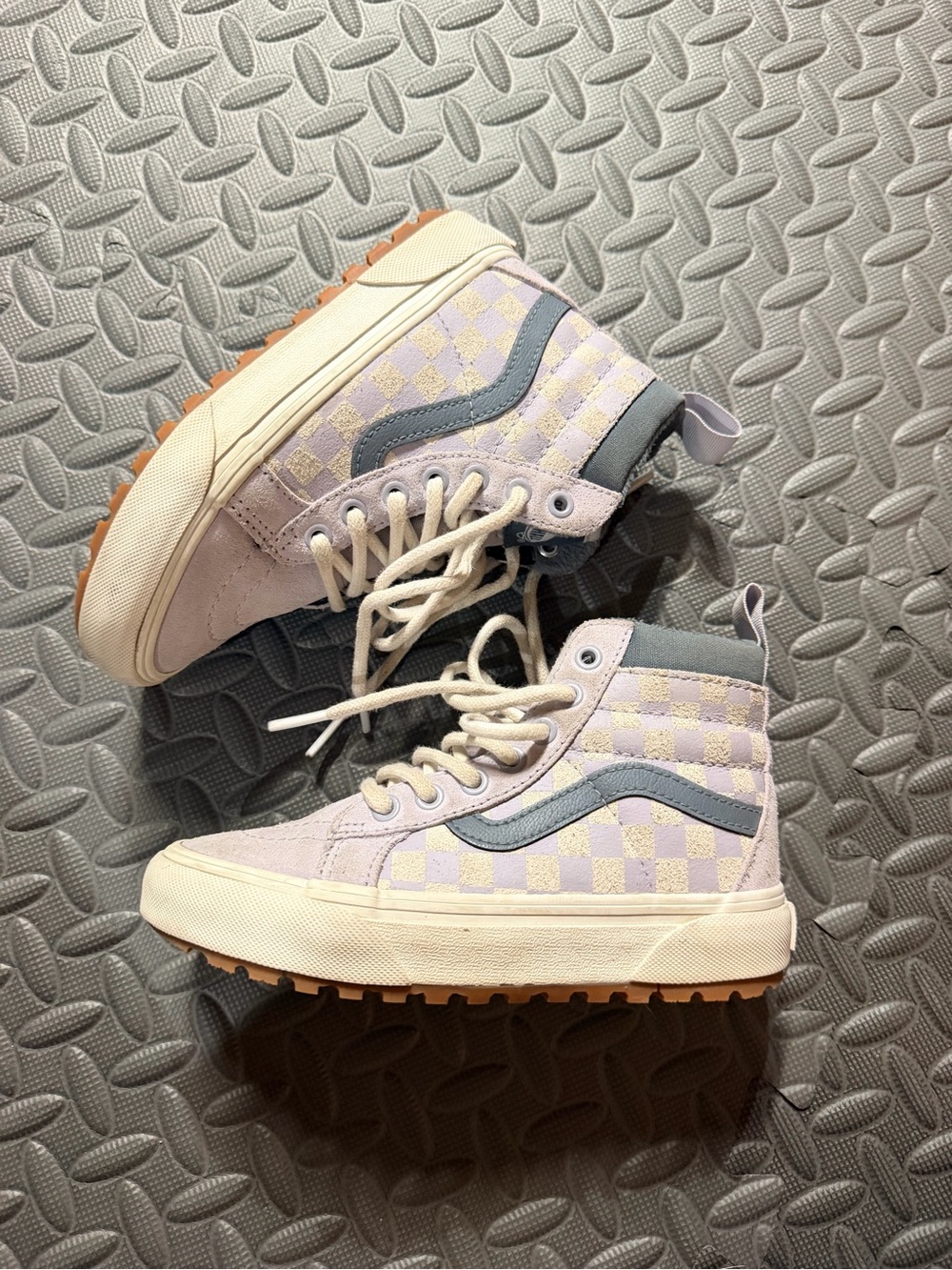 Vans Kids High-Top Checkerboard Sneakers - Lavender/Gray
